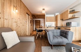 Contemporary living room luxury ski in ski out apartment Thuja Alpe d'Huez