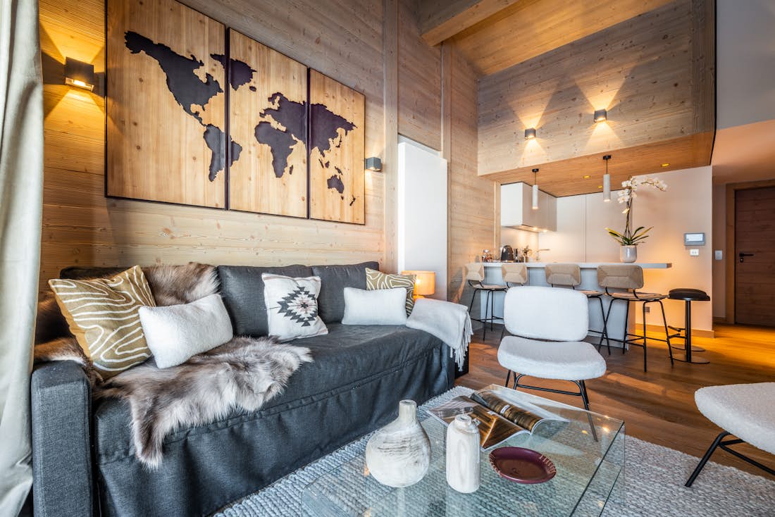 Courchevel accommodation - Apartment Adda - Cosy alpine living room in ski in ski out apartment Adda Courchevel Village