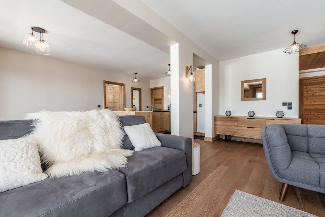 Alpe d’Huez location - Appartement Fagus - Un salon cosy dans appartement de luxe Fagus aux pieds des pistes à Alpe d'Huez
