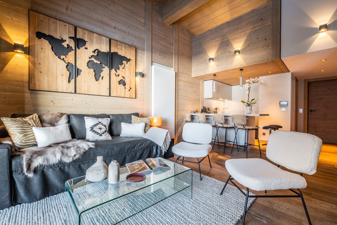 Courchevel accommodation - Apartment Adda - Large alpine living room in ski in ski out apartment Adda Courchevel Village