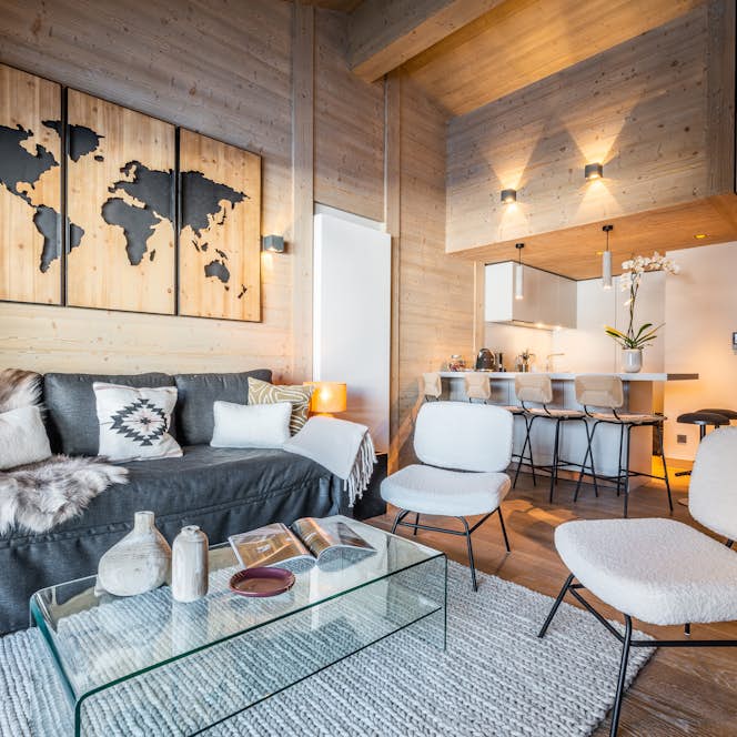 Courchevel accommodation - Apartment Adda - Large alpine living room ski in ski out apartment Adda Courchevel Village