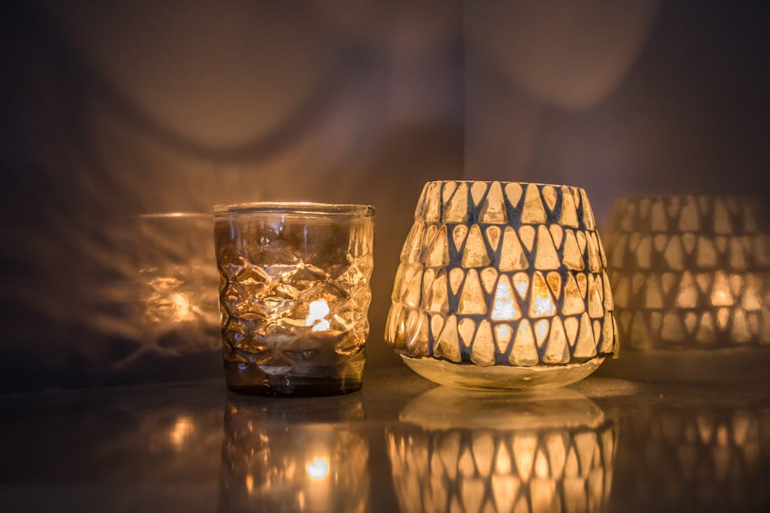 Two designer candles luxury family apartment Catalpa Morzine