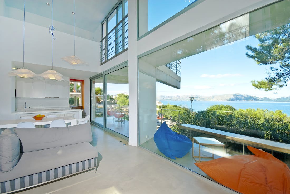 Cosy seaside living room mediterranean view villa H2O Mallorca