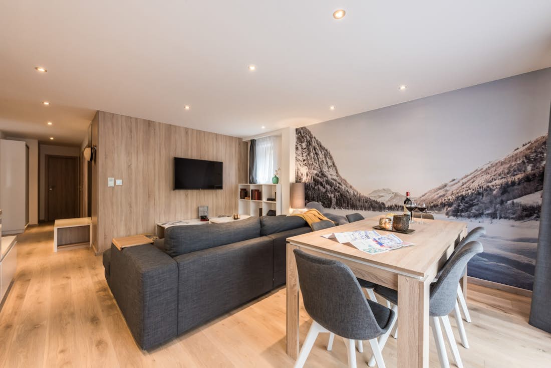 Morzine accommodation - Apartment Iroko - Modern living room in luxury family apartment Lovoa in Morzine