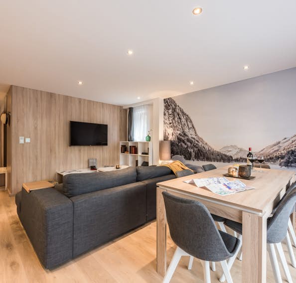 Alpine living room luxury family apartment Iroko Morzine