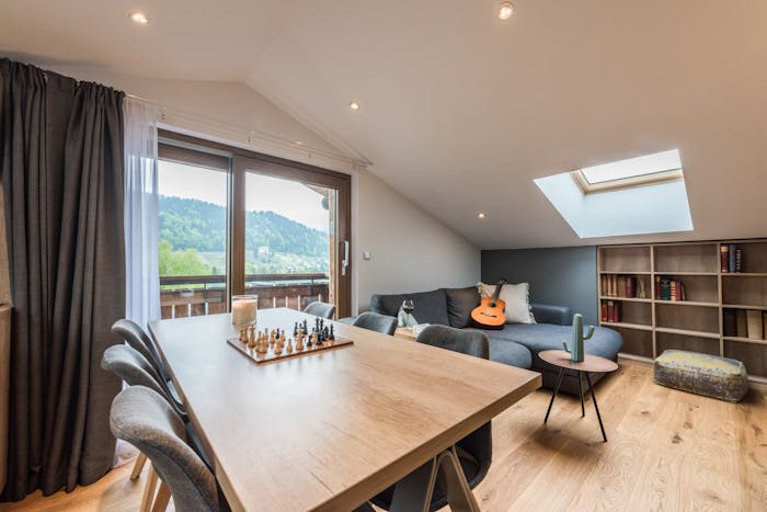 Alpine living room luxury family apartment Takian Morzine