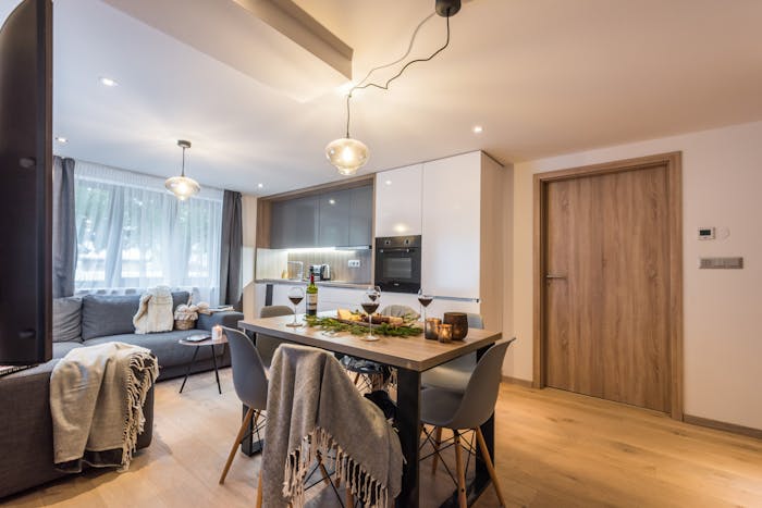 Salon moderne appartement de luxe familial Ipê Morzine
