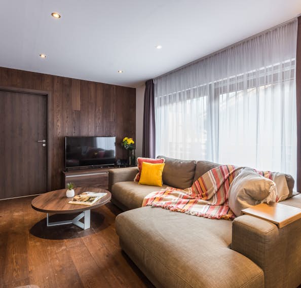 Alpine living room luxury hotel services apartment Catalpa Morzine