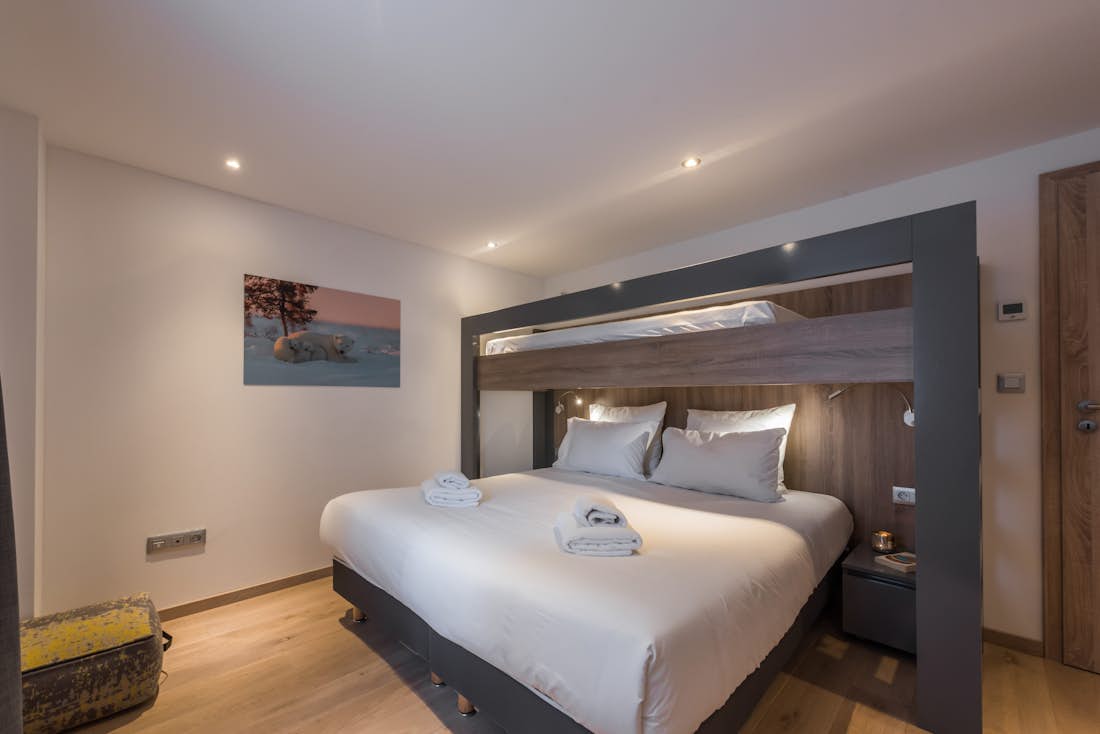 Alpine double bedroom ample cupboard space landscape views hotel services apartment Ipê Morzine
