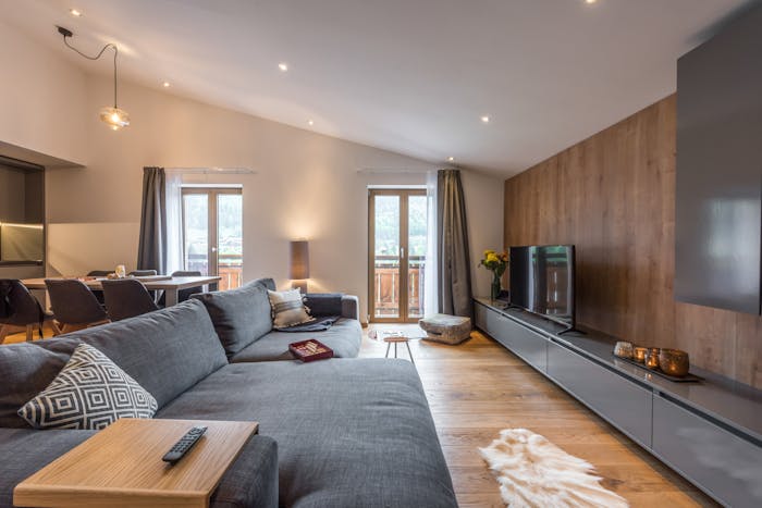 Alpine living room luxury ski apartment Agba Morzine