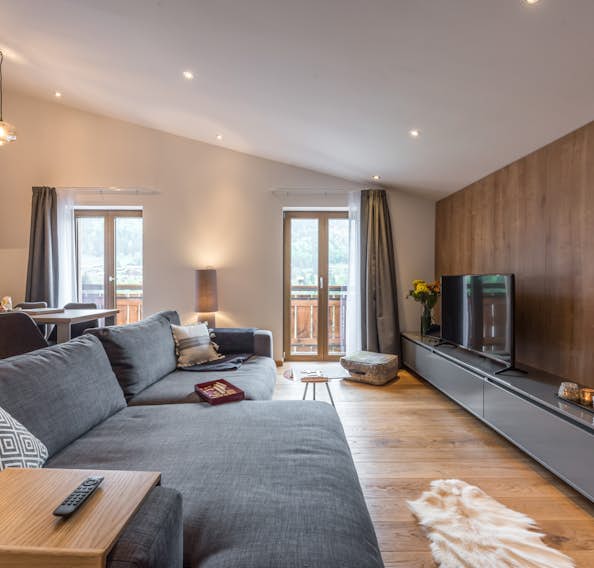 Alpine living room luxury ski apartment Agba Morzine