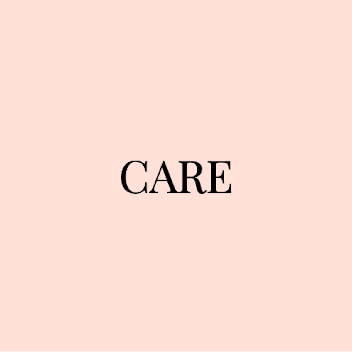 The word 'care' on Pink square background Pink square with the word 'care'