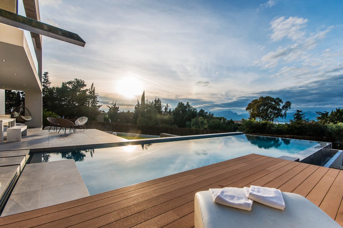 Mallorca accommodation - Villa O2 - Large terrace with mountain views in private pool villa O2 Mallorca