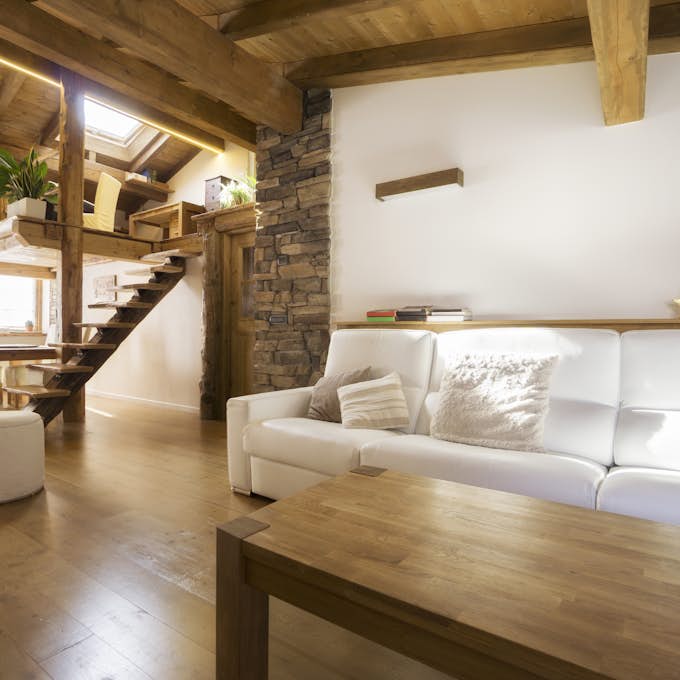 Tignes Property management Living room with wooden floors and alpine touch in Chatel