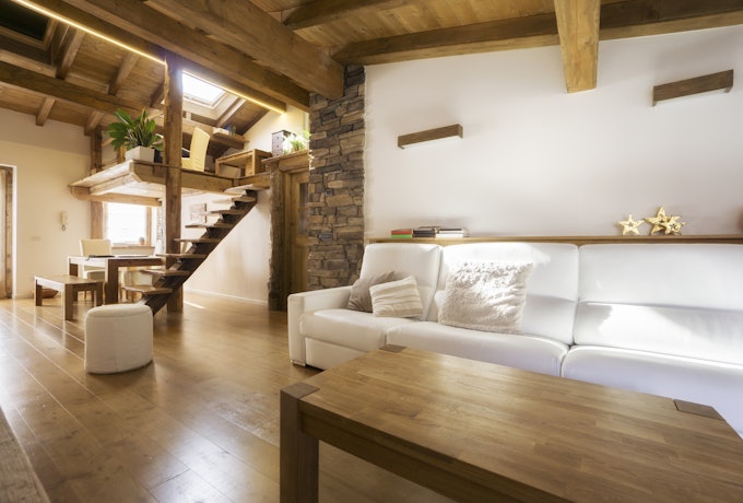 Living room with wooden floors and alpine touch in Châtel