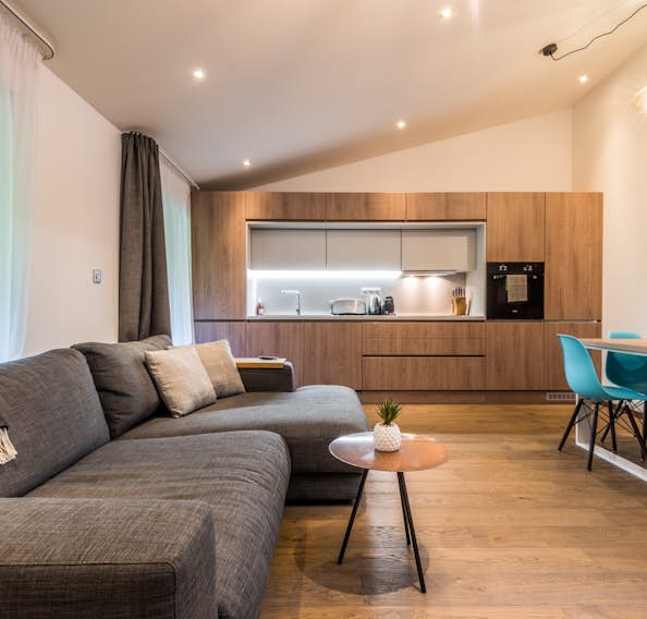 Alpine living room luxury family apartment Kauri Morzine