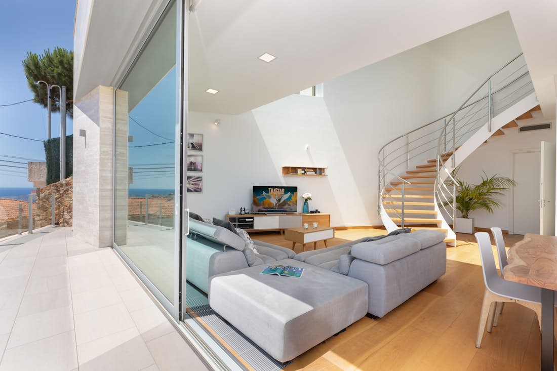 Open plan sea view living room luxury family Villa Dypsis Costa Brava