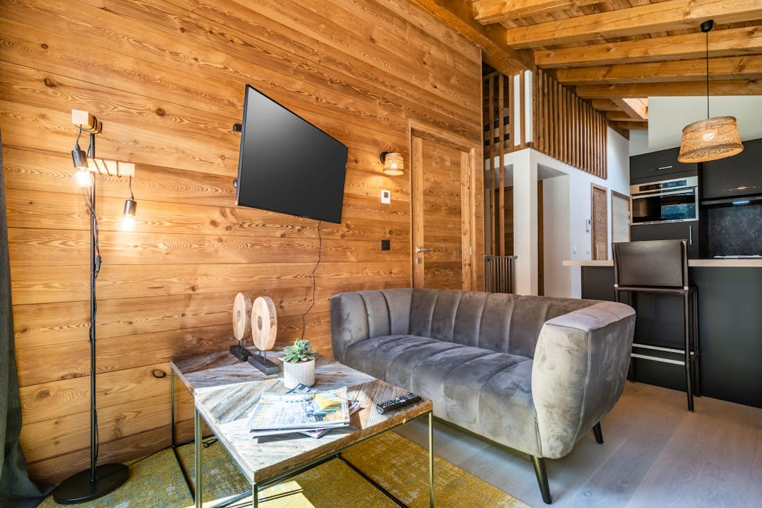 Chamonix accommodation - Apartment Sapelli - Luxury living room with view at Sapelli apartment in Chamonix