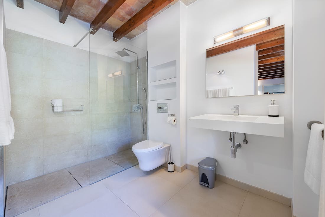 Modern bathroom amenities Private pool villa Mal Pas beach  Mallorca