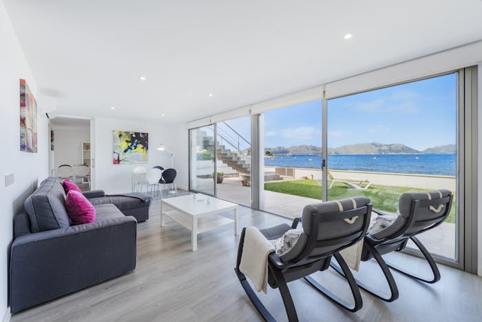 Spacious seaside living room beach access villa Can Verd Mallorca