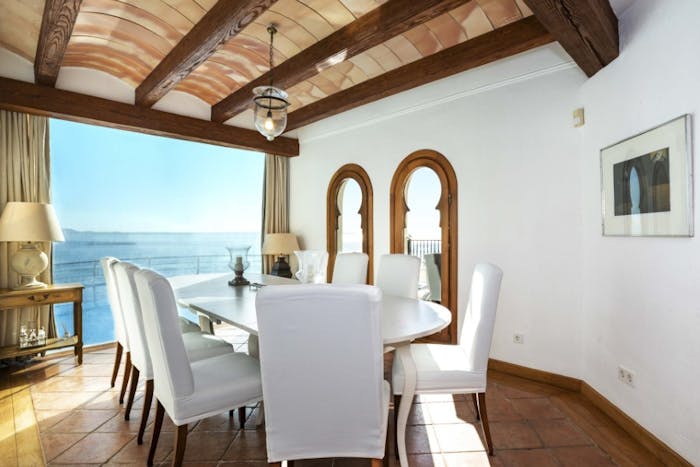 Dining room overlooking ocean Villa El Ensueño Calella de Palafrugell