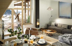 Chatel accommodation - Imelda & Gaby - Dining living room balcony fireplace Imelda & Gaby Chatel