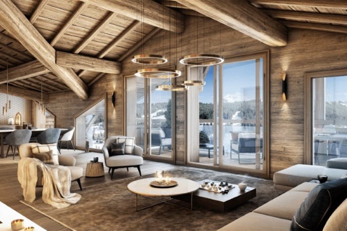 L'Essentiel living room alpine style outdoor views