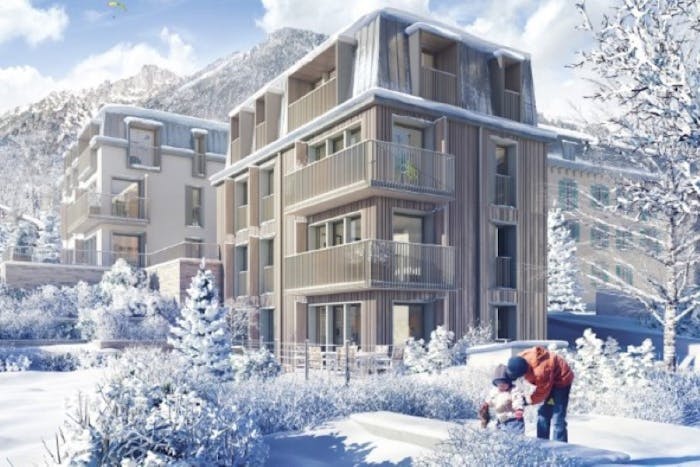 Snowed facade Helium development Chamonix