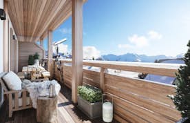 Alpe d’Huez location - Quartz - Wooden balcony views mountains Quartz building Alpe d'Huez